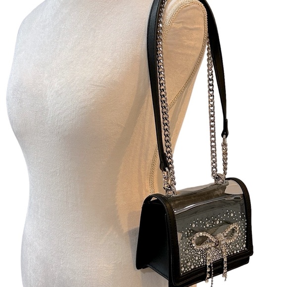 BETSEY JOHNSON Stadium bag Embellished Bow Black Clear Silver bling Like new - Picture 1 of 15